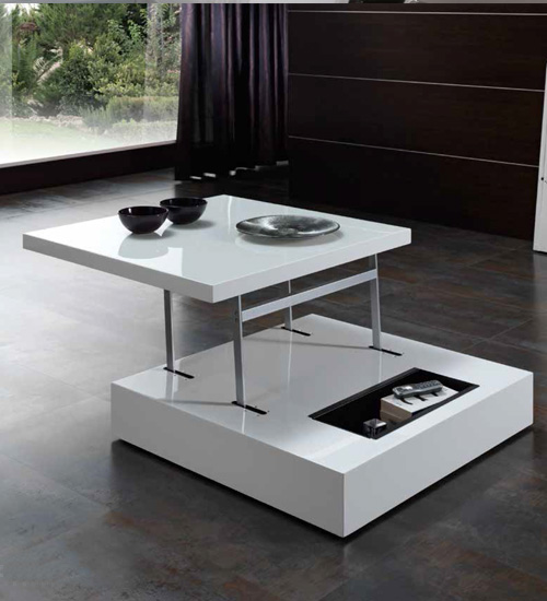 Mesa de centro moderna minimalista blanca sistema elevable